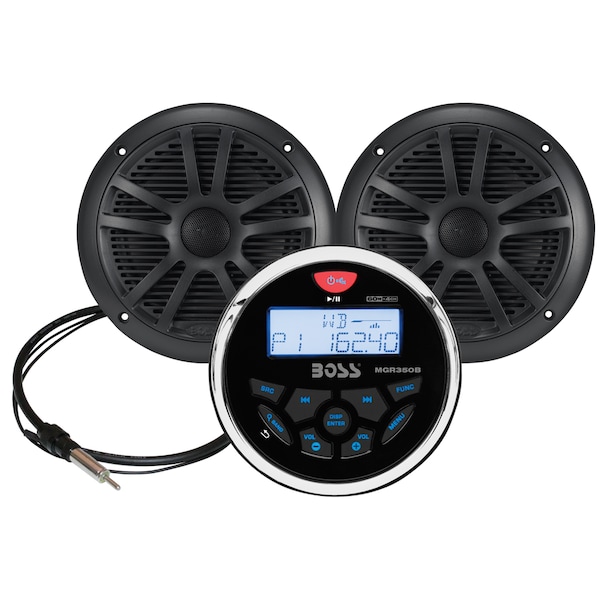 Boss Audio MCKGB350B.6 Combo-Marine Gauge Radio w/Antenna-2 6.5" Speakers-Black MCKGB350B.6 - main